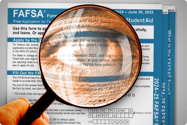 A magnifying glass on a FAFSA form