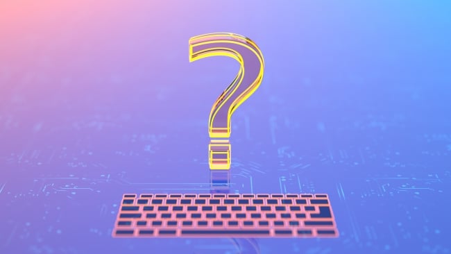 An illustration of a question mark hovering above a keyboard.