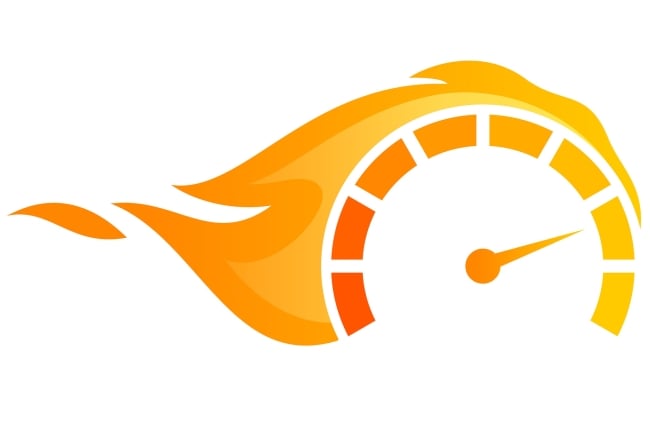 An illustration of an orange speedometer with fire emanating from it.