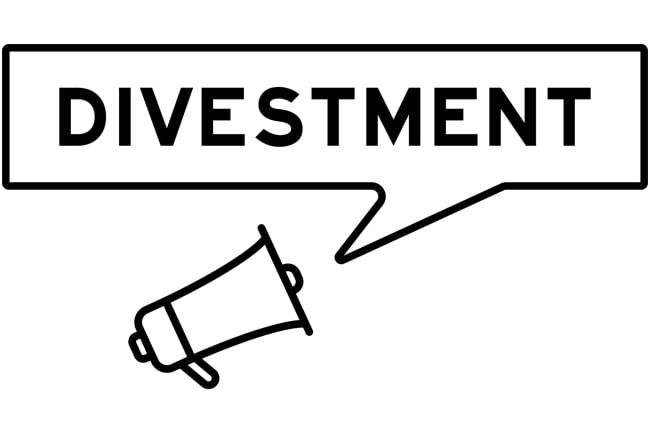 An illustration of a megaphone and a speech bubble with the word "Divestment."