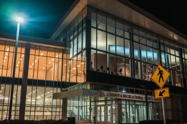 Photo of the exterior of the France A. Córdova Recreational Sports Center building at Purdue