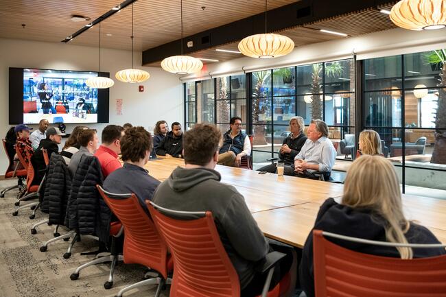 A class meets at Hula innovation campus to learn about entrepreneurship