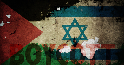 A photo illustration of the Israeli and Palestinian flags, with a rather grimy filter.