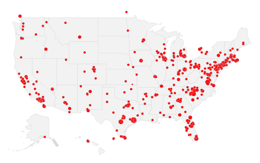 Heat map of DavidsonNext use by teachers in the U.S.