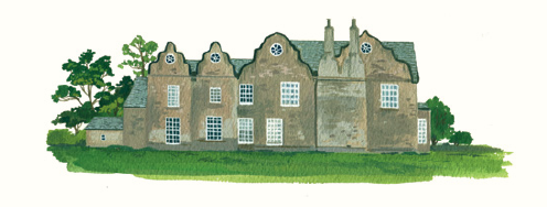 An illustration of the exterior of Jane and Edward's Thornfield Hall