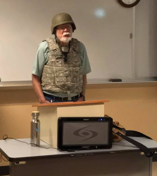 San Antonio College instructor Charles K. Smith, in helmet and flak jacket.