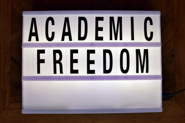 Sign saying, "Academic freedom."